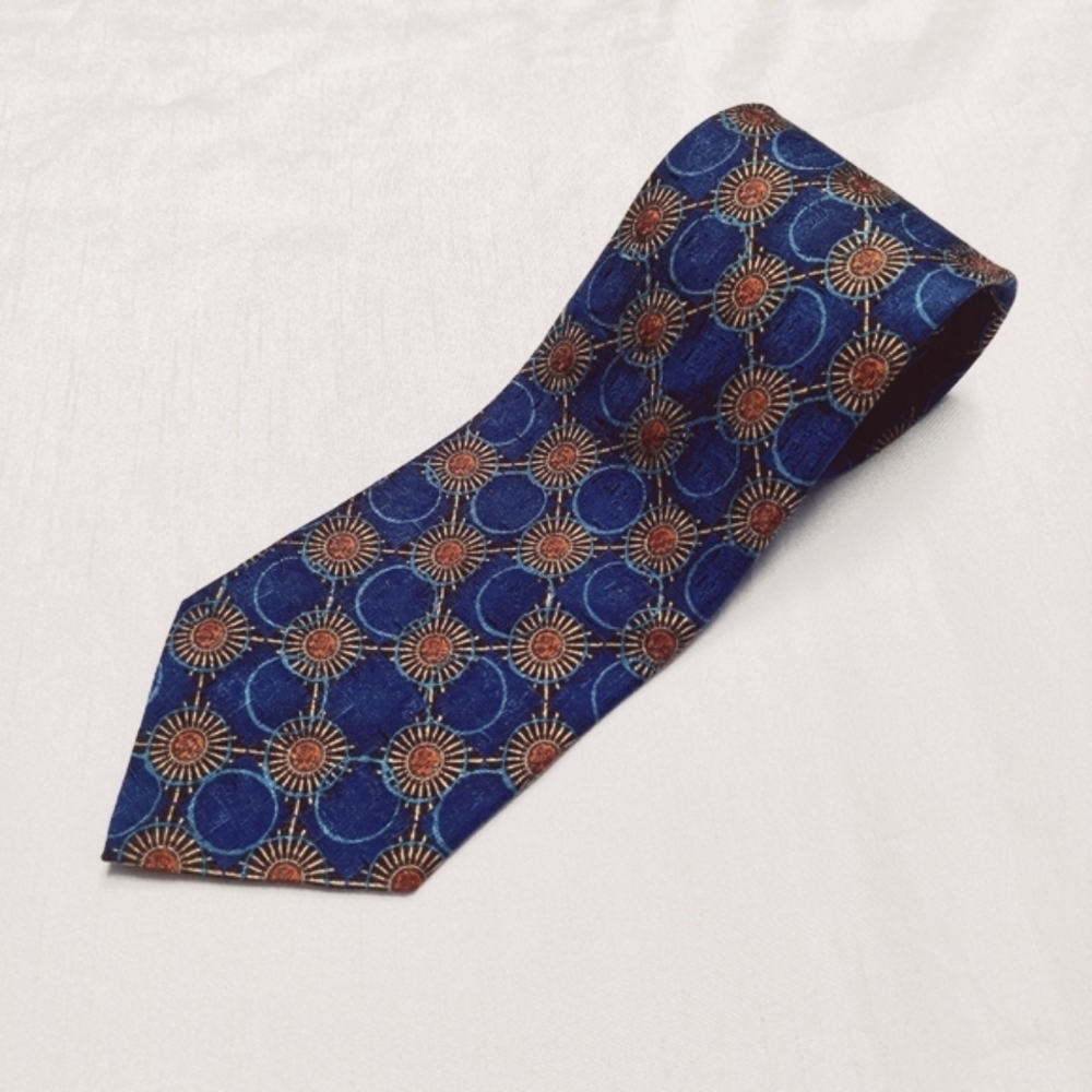 Ermenegildo Zegna Blue & Orange 100% Silk Tie Made in Italy